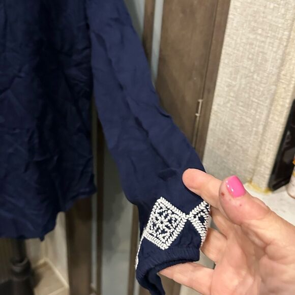 Nwt Crown & Ivy Blue and White Tie Front Sailor Collar Blouse - Picture 4 of 6